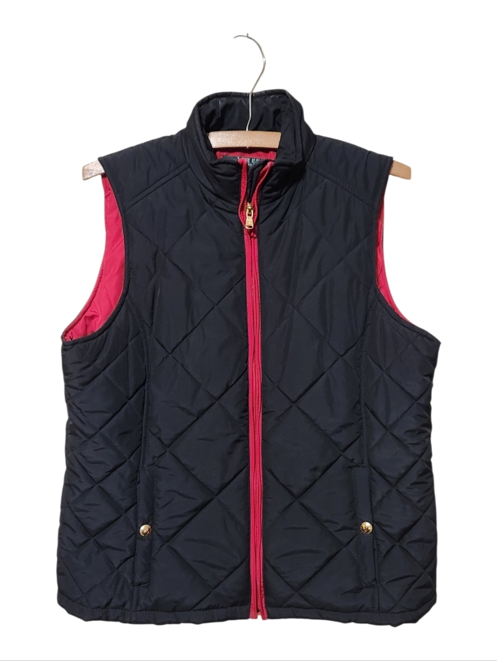 Lauren Ralph Lauren Black & Red Quilted Vest Large